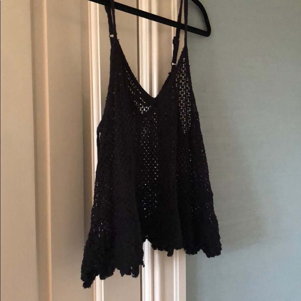 Black crochet knit top